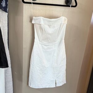 Strapless White Linen-Blend Mini Dress